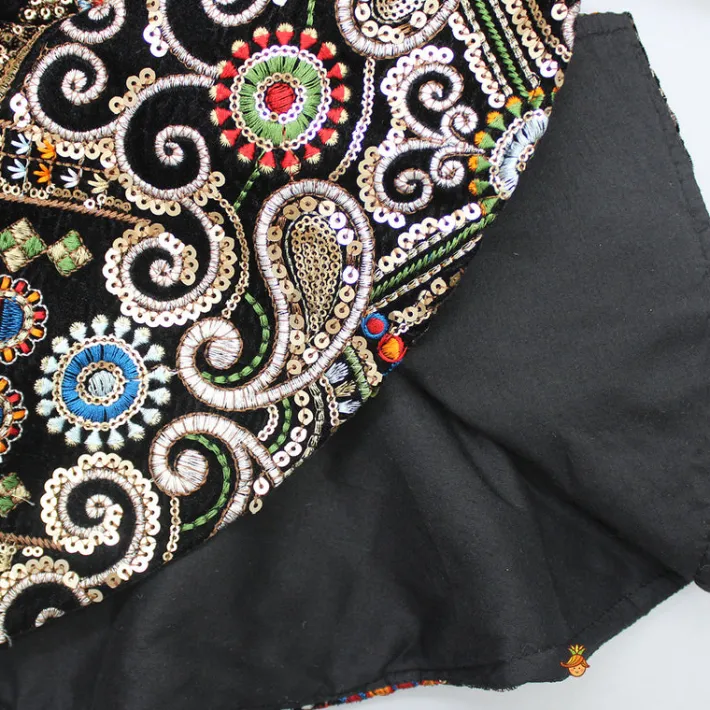 Online Heavy Embroidered Black Velvet Top And Gota Lace Work Flared Lehenga Ethnic Wear | Lehengas & Ghagras