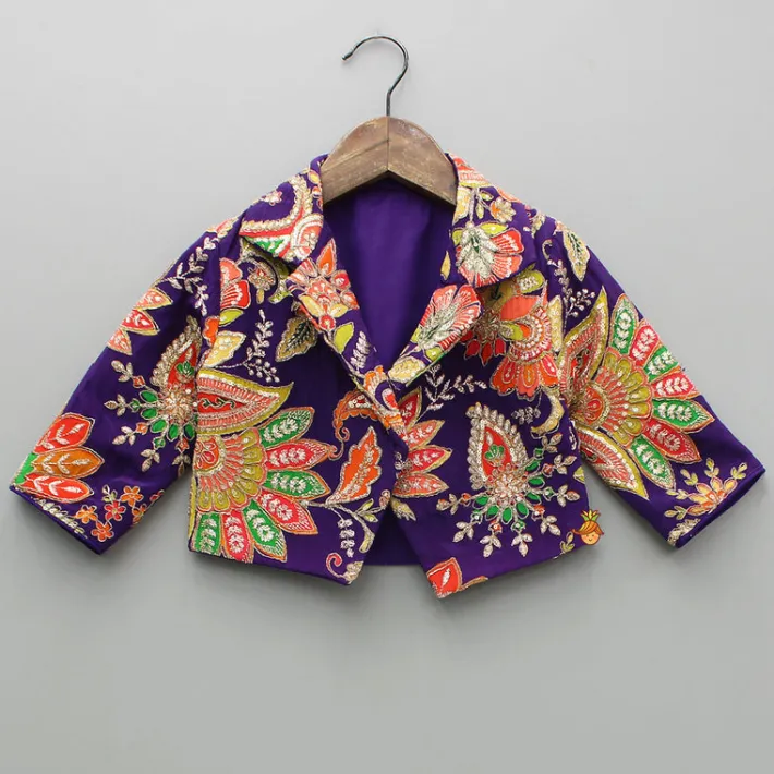 Hot Heavy Embroidered Collar Neck Purple Top And Lehenga Ethnic Wear | Lehengas & Ghagras