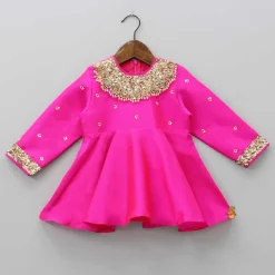 Discount Heavy Embroidered Neckline Pink Kurti And Dhoti With Dupatta Ethnic Wear | Dhotis & Patialas