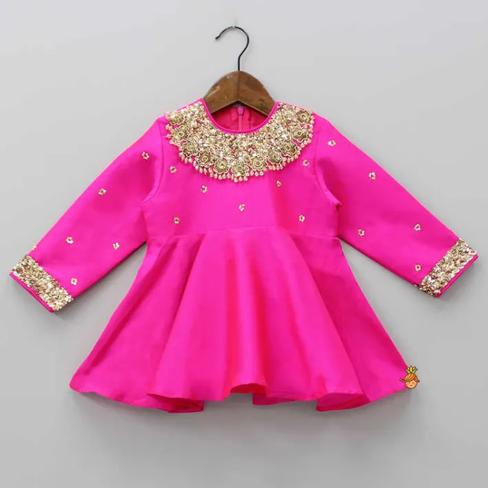 Discount Heavy Embroidered Neckline Pink Kurti And Dhoti With Dupatta Ethnic Wear | Dhotis & Patialas