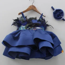 Hot Holographic Lace Detailed Ruffle Layered Blue Dress With Head Band Dresses & Sets | Dresses