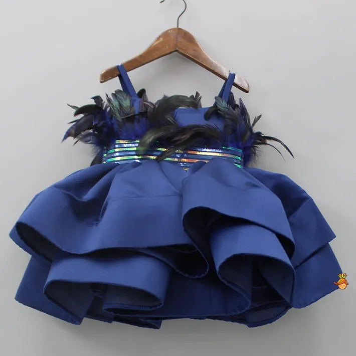 Hot Holographic Lace Detailed Ruffle Layered Blue Dress With Head Band Dresses & Sets | Dresses