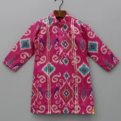 New Ikat Printed Pink Kurta With Churidar BOY Twinning Sets | Indian Ethnic Wear