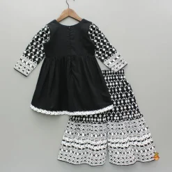 Online Intricate Embroidered Front Slit Black Kurti And Sharara Ethnic Wear | Palazzos & Shararas