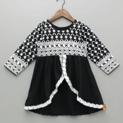 Online Intricate Embroidered Front Slit Black Kurti And Sharara Ethnic Wear | Palazzos & Shararas