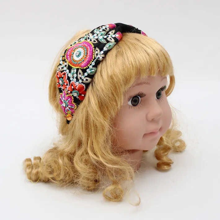 Online Intricate Multicolour Thread And Beads Embroidered Black Fancy Hair Band Hair Accessories | Hair Bands