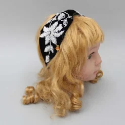 Hot Intricate Sequins Embroidered Black Velvet Hair Band Hair Accessories | Hair Bands