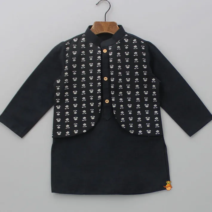 Online Jacket Style Black Kurta And Pyjama BOY Indian Ethnic Wear | Ethnic Sets