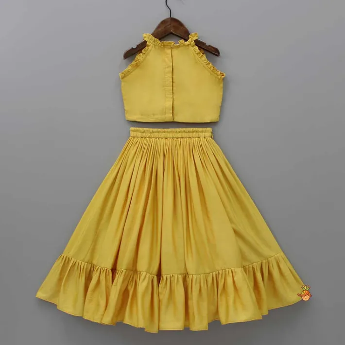 Hot Jungle Theme Embroidered Yellow Top And Flared Lehenga Ethnic Wear | Lehengas & Ghagras