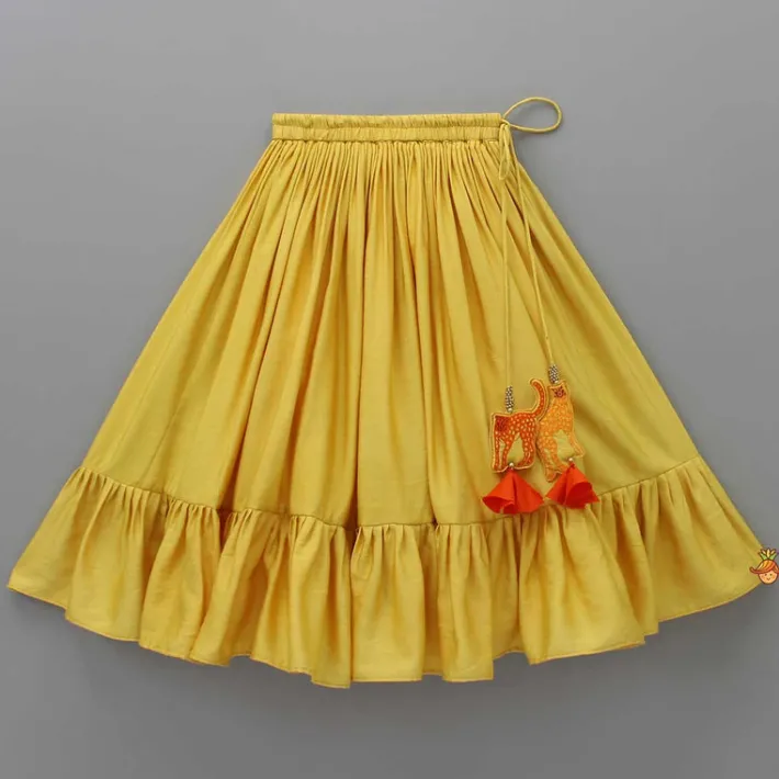 Hot Jungle Theme Embroidered Yellow Top And Flared Lehenga Ethnic Wear | Lehengas & Ghagras