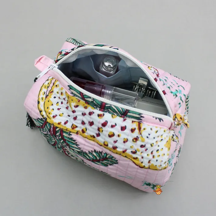 Clearance Jungle-Themed Printed Pink Pouch Bags - Set Of 2 Bags