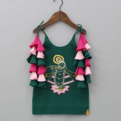 Sale Krishna Embroidered Tie Up Strap Kurti And Pink Flared Palazzo Ethnic Wear | Palazzos & Shararas