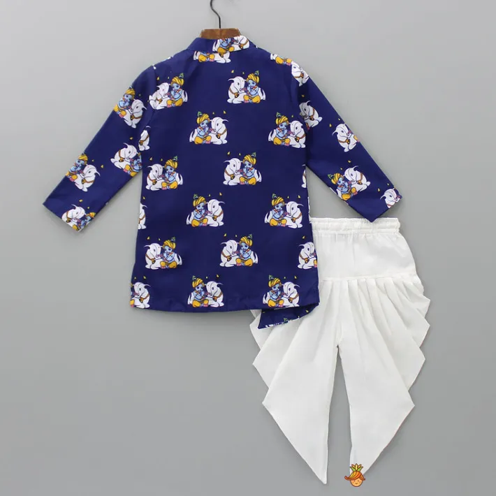 Outlet Krishna Printed Blue Kurta With Dhoti And Mukut BOY Indian Ethnic Wear | Ethnic Sets
