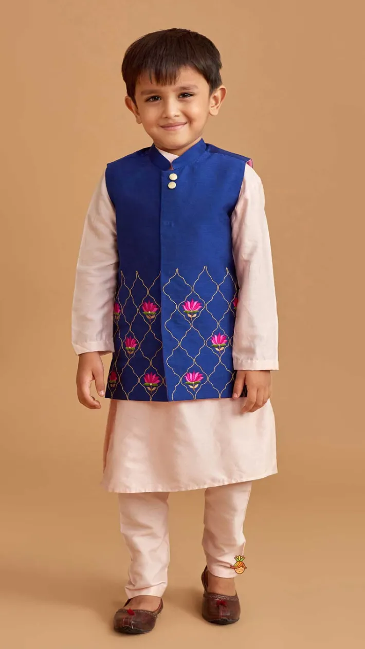 Sale Kurta And Floral Thread Embroidered Jacket With Pyjama BOY Indian Ethnic Wear | Ethnic Sets