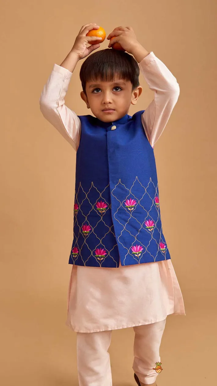 Sale Kurta And Floral Thread Embroidered Jacket With Pyjama BOY Indian Ethnic Wear | Ethnic Sets