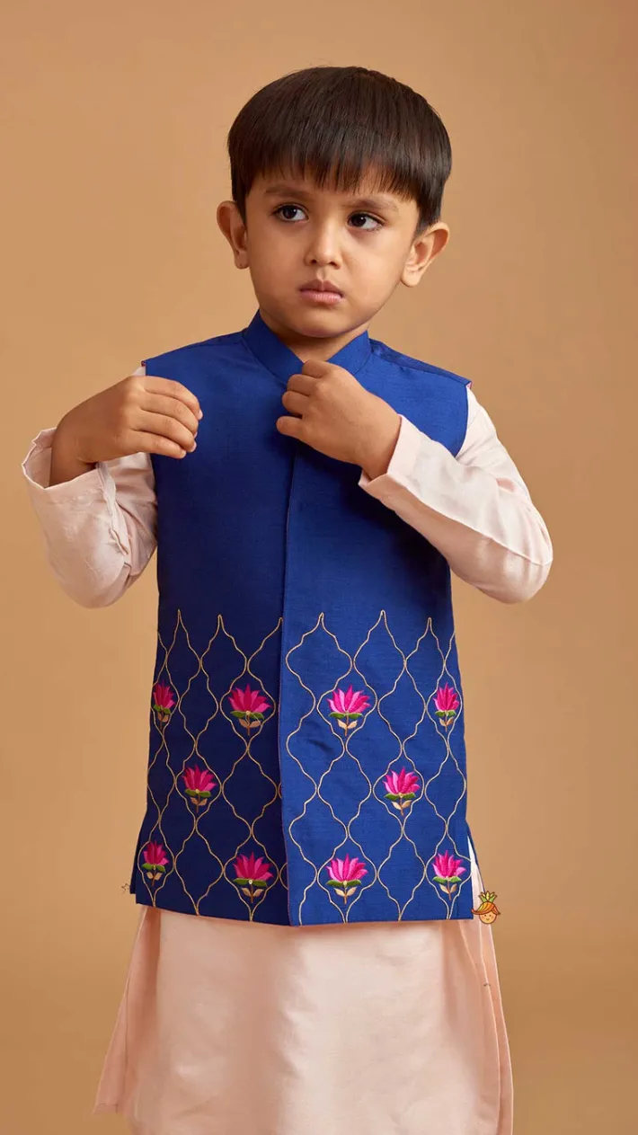 Sale Kurta And Floral Thread Embroidered Jacket With Pyjama BOY Indian Ethnic Wear | Ethnic Sets