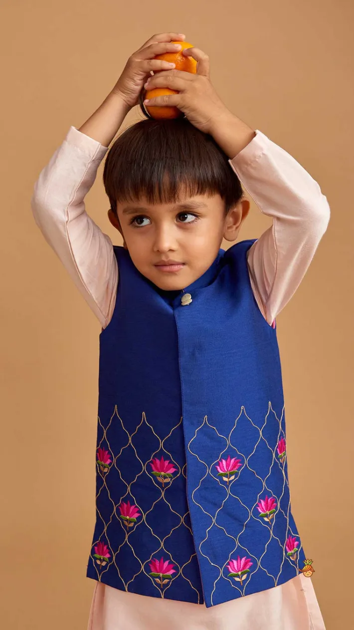 Sale Kurta And Floral Thread Embroidered Jacket With Pyjama BOY Indian Ethnic Wear | Ethnic Sets