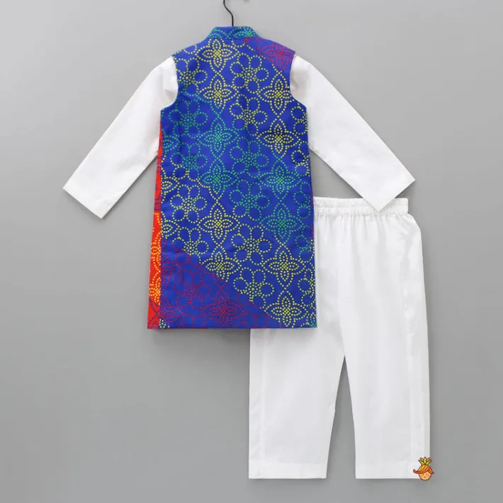 Sale Kurta With Bandhani Printed Stylish Jacket And Pyjama BOY Twinning Sets | Indian Ethnic Wear