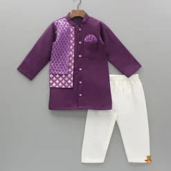 Outlet Kurta With Brocade Printed Attached Half Jacket And Pyjama BOY Twinning Sets | Indian Ethnic Wear