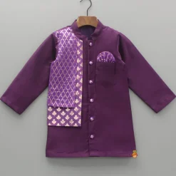 Outlet Kurta With Brocade Printed Attached Half Jacket And Pyjama BOY Twinning Sets | Indian Ethnic Wear