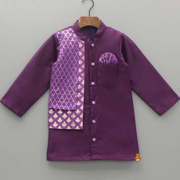 Outlet Kurta With Brocade Printed Attached Half Jacket And Pyjama BOY Twinning Sets | Indian Ethnic Wear