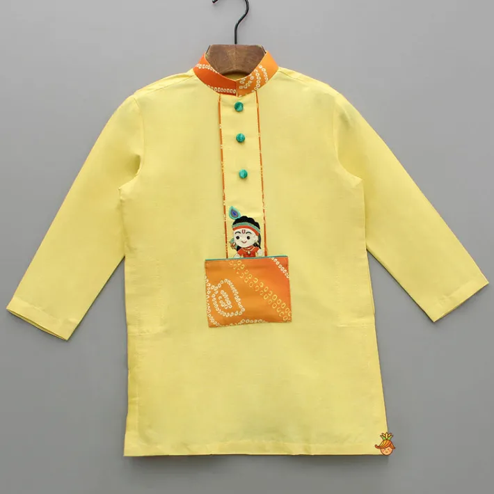 Discount Kurta With Hand Embroidered Krishna Motif And Churidar BOY Indian Ethnic Wear | Ethnic Sets