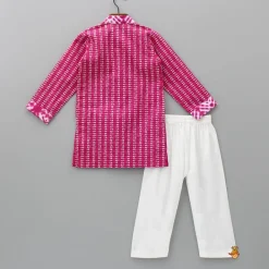 Clearance Lace Detail Front Placket Pink Printed Kurta And Pyjama BOY Indian Ethnic Wear | Ethnic Sets