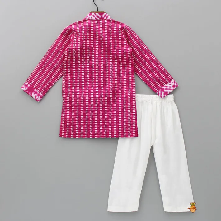 Clearance Lace Detail Front Placket Pink Printed Kurta And Pyjama BOY Indian Ethnic Wear | Ethnic Sets