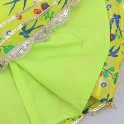 New Lace Detailed Yoke Printed Green Top And Sharara With Matching Dupatta Ethnic Wear | Palazzos & Shararas