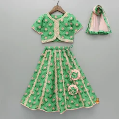New Lace Green Floral Top With Ghagra And Dupatta Ethnic Wear | Lehengas & Ghagras
