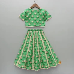 New Lace Green Floral Top With Ghagra And Dupatta Ethnic Wear | Lehengas & Ghagras