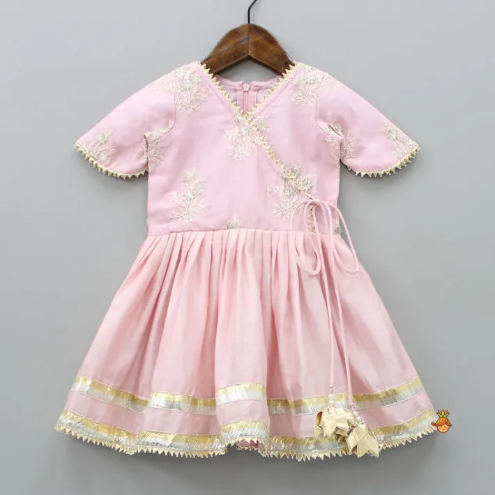 New Lace Work And Pleated Kurti With Pink Pant Ethnic Wear | Churidars & Salwars