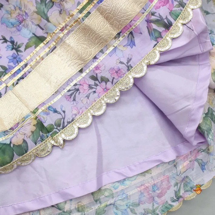 Clearance Lacework Detail Floral Printed Kurti And Lehenga Ethnic Wear | Lehengas & Ghagras