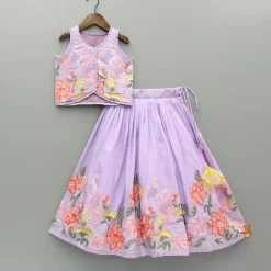 Clearance Lavender Embroidered Pleated Top And Lehenga Twinning Sets | Ethnic Wear