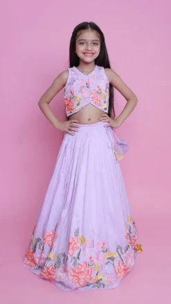 Clearance Lavender Embroidered Pleated Top And Lehenga Twinning Sets | Ethnic Wear