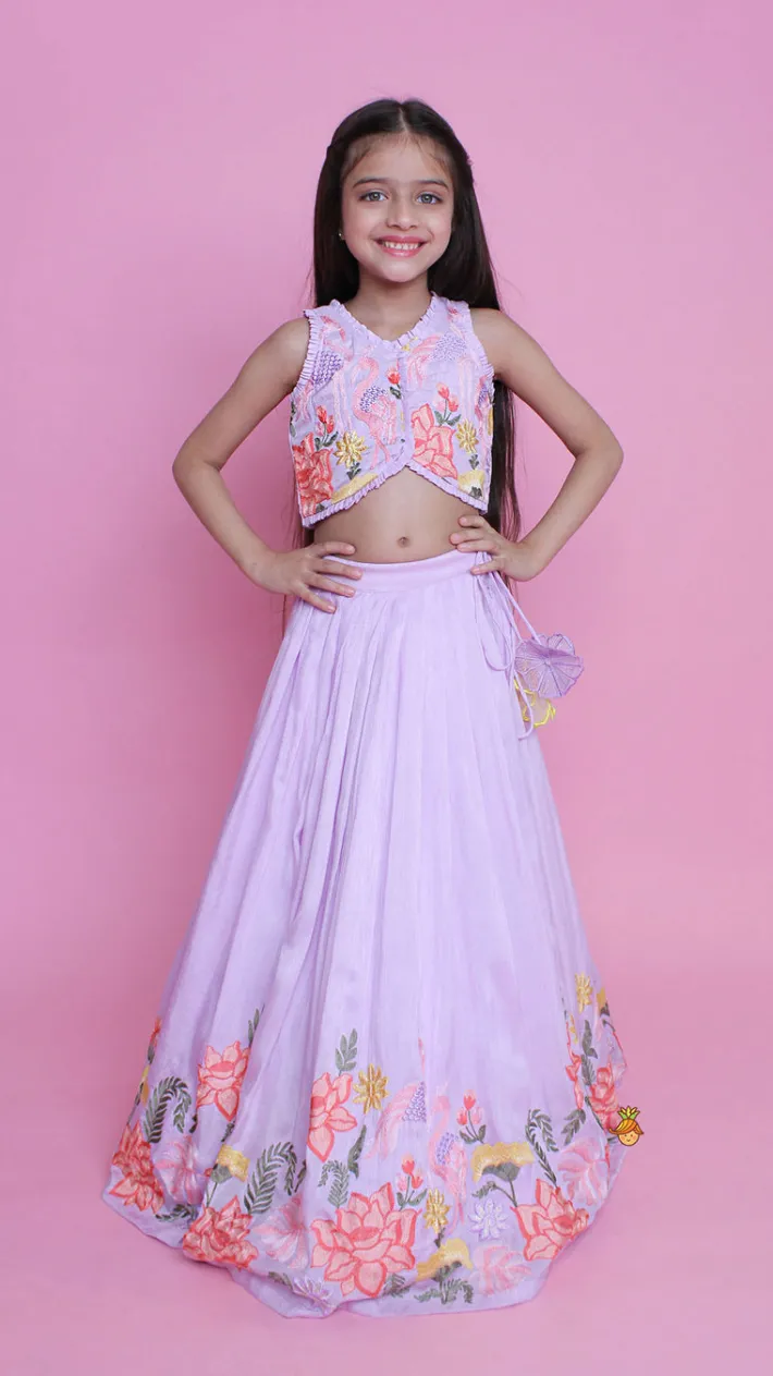 Clearance Lavender Embroidered Pleated Top And Lehenga Twinning Sets | Ethnic Wear