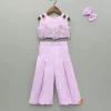 Fashion Lavender Embroidered Top And Pleated Palazzo With Matching Bow Hair Clip Ethnic Wear | Palazzos & Shararas