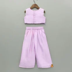 Fashion Lavender Embroidered Top And Pleated Palazzo With Matching Bow Hair Clip Ethnic Wear | Palazzos & Shararas