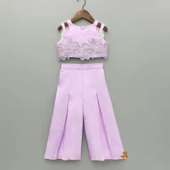 Fashion Lavender Embroidered Top And Pleated Palazzo With Matching Bow Hair Clip Ethnic Wear | Palazzos & Shararas