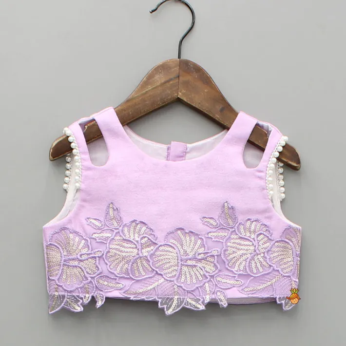 Fashion Lavender Embroidered Top And Pleated Palazzo With Matching Bow Hair Clip Ethnic Wear | Palazzos & Shararas