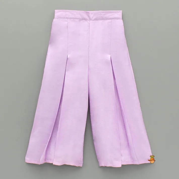 Fashion Lavender Embroidered Top And Pleated Palazzo With Matching Bow Hair Clip Ethnic Wear | Palazzos & Shararas