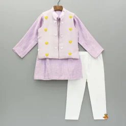Hot Lavender Kurta With Embroidered Jacket And Pyjama BOY Indian Ethnic Wear | Ethnic Sets