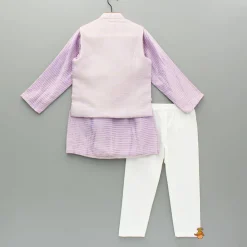 Hot Lavender Kurta With Embroidered Jacket And Pyjama BOY Indian Ethnic Wear | Ethnic Sets