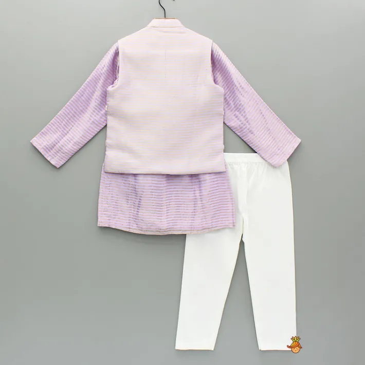 Hot Lavender Kurta With Embroidered Jacket And Pyjama BOY Indian Ethnic Wear | Ethnic Sets