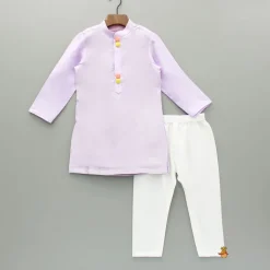 Clearance Lavender Kurta With Embroidered Front Open Jacket And Pyjama BOY Twinning Sets | Indian Ethnic Wear