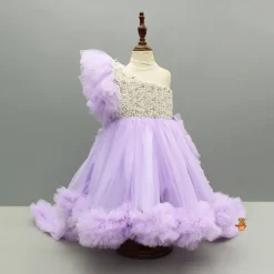 New Lavender One Shoulder Embellished Dress With Detachable Trial And Bow With Matching Swirled Bowie Headband Dresses & Sets | Dresses