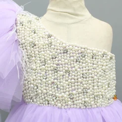 New Lavender One Shoulder Embellished Dress With Detachable Trial And Bow With Matching Swirled Bowie Headband Dresses & Sets | Dresses