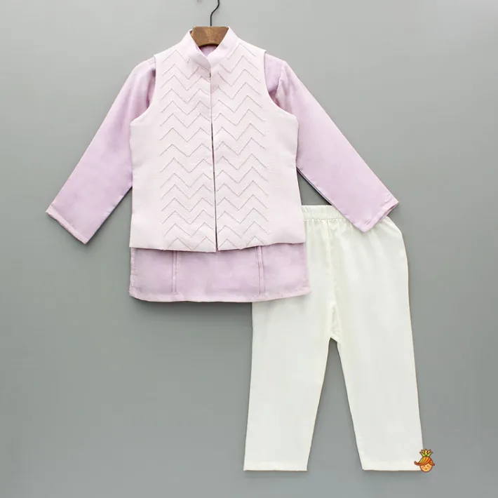 Discount Lavender Pintuck Detail Kurta With Embroidered Jacket And Pyjama BOY Indian Ethnic Wear | Ethnic Sets