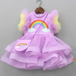 Best Lavender Rainbow Dress With Matching Sling Bag Dresses & Sets | Dresses