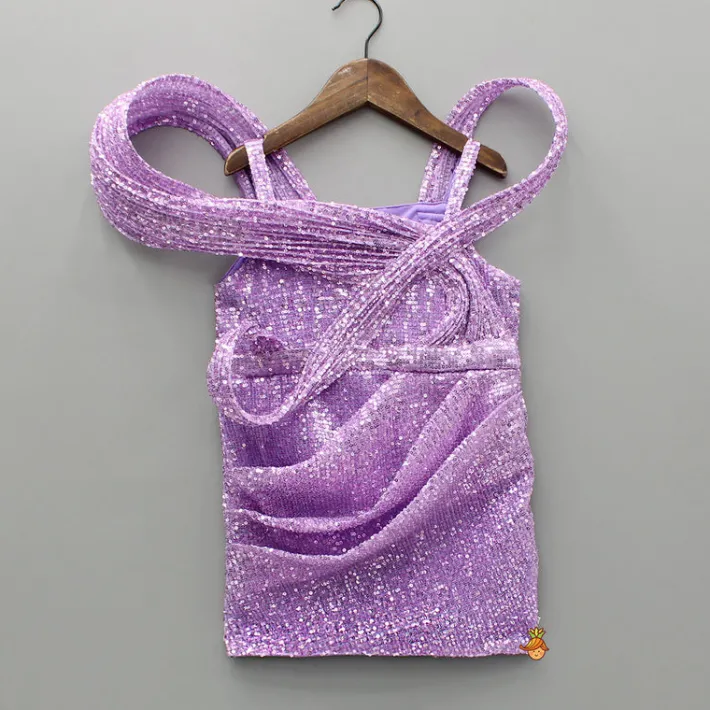 Online Lavender Sequins Embellished Strappy Dress With Stiff Belt And Detachable Trail Dresses & Sets | Dresses